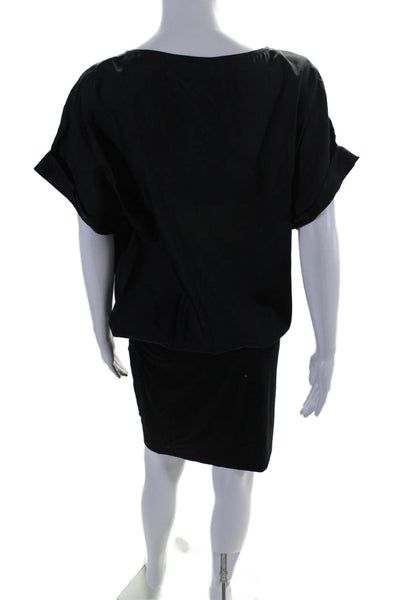 DKNY Womens Silk Black Scoop Neck Pleated Short Sleeve Bodycon Dress Size 4