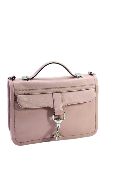 Rebecca Minkoff Womens Genuine Leather Light Pink Flap Small Satchel Handbag