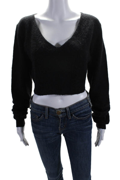 Lovers + Friends Womens Mohair Long Sleeves V Neck Sweater Black Size Small