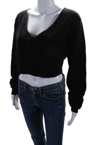 Lovers + Friends Womens Mohair Long Sleeves V Neck Sweater Black Size Small