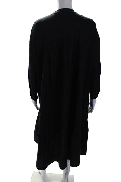 Zara Womens Long Sleeve V Neck High Low Shift Dress Black Cotton Size Small