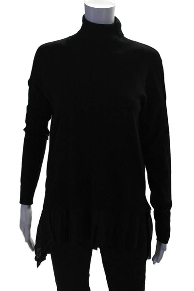 Karen Millen Womens Black Turtleneck Long Sleeve Pleated Trim Sweater Top SizeXS