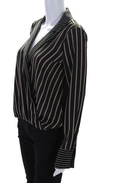 Bailey 44 Womens Black Striped V-Neck Long Sleeve Faux Wrap Blouse Top Size XS