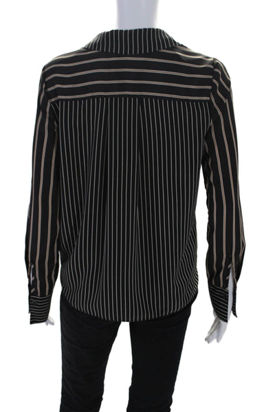 Bailey 44 Womens Black Striped V-Neck Long Sleeve Faux Wrap Blouse Top Size XS