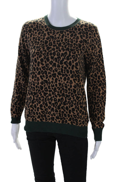 Scotch & Soda Womens Cotton Brown Leopard Print Crew Neck Sweater Top Size S