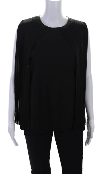 Gracia Womens Black Crew Neck Sleeveless Zip Back Pleated Cape Blouse Top Size M