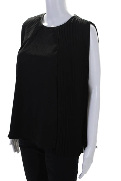 Gracia Womens Black Crew Neck Sleeveless Zip Back Pleated Cape Blouse Top Size M