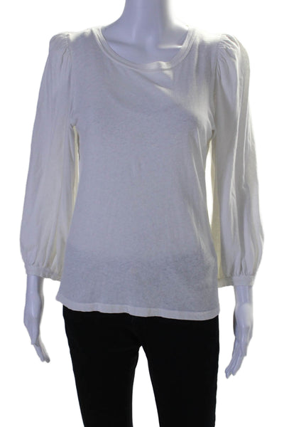 Unsubscribed Womens Cotton White Crew Neck Pull Long Sleeve Knit Top Size XS