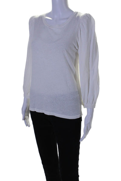 Unsubscribed Womens Cotton White Crew Neck Pull Long Sleeve Knit Top Size XS