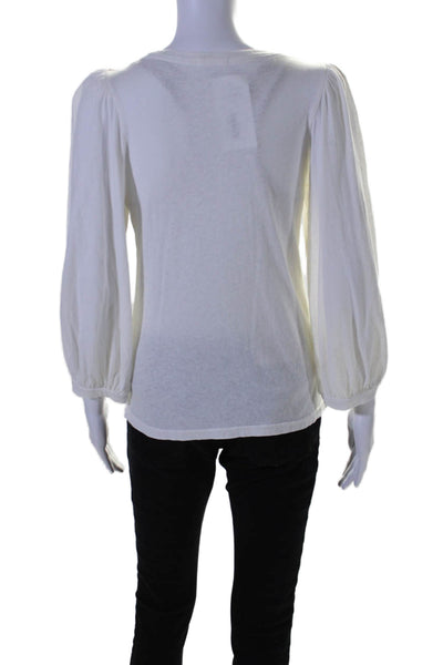 Unsubscribed Womens Cotton White Crew Neck Pull Long Sleeve Knit Top Size XS