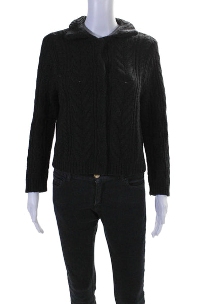 Magaschoni Womens Wool Snap Closure Cable Knit Sweater Black Size L