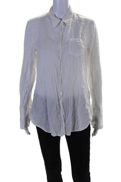 Nili Lotan Womens Cotton Long Sleeve Striped Button Down Shirt White Size L