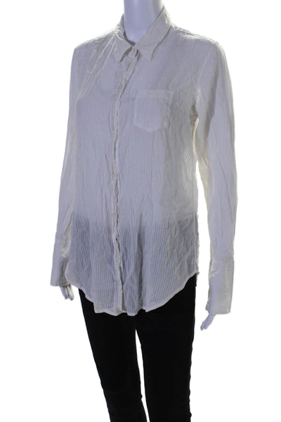 Nili Lotan Womens Cotton Long Sleeve Striped Button Down Shirt White Size L