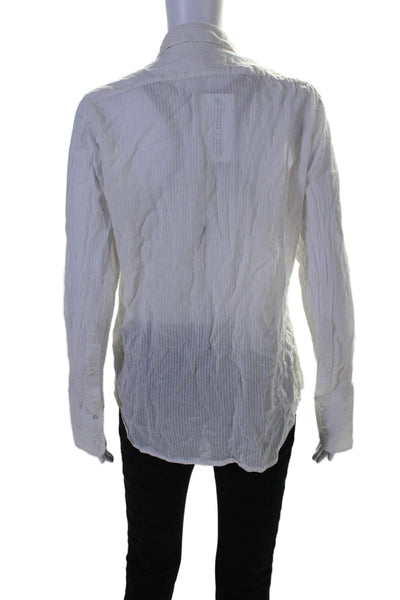 Nili Lotan Womens Cotton Long Sleeve Striped Button Down Shirt White Size L