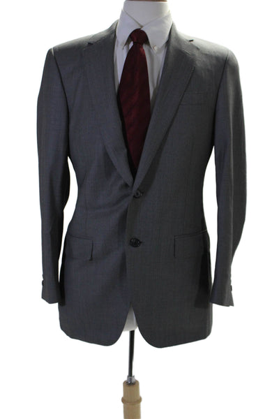 Samuelsohn Mens Darted Collared Textured Buttoned Blazer Jacket Gray Size EUR 42