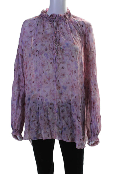 IRO  Women's Ruffle Round Neck Tassel Long Multicolor Tunic Blouse Size 40