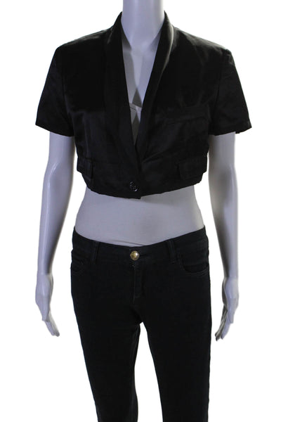 Dolce & Gabbana Women's Short Sleeves One Button Cropped Jacket Black Size S