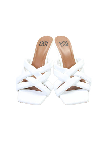 Bibi Lou Women's Square Toe Strappy Spool Heels Slip-On Sandals White Size 40