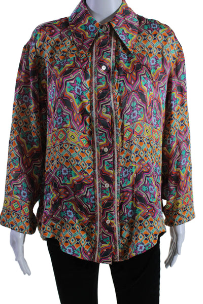 Chufy Womens Button Front Long Sleeve Collared Printed Shirt Multicolored XS