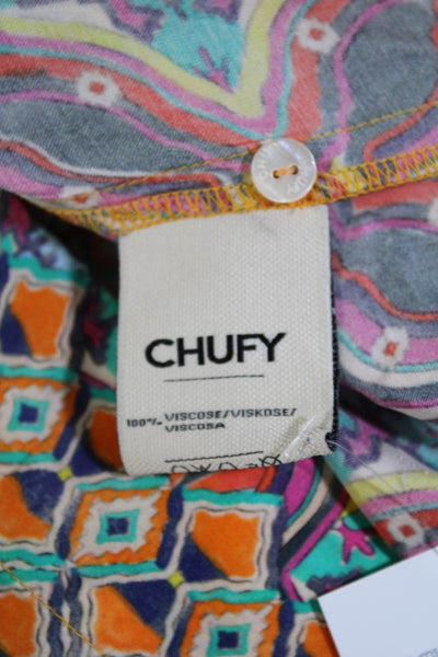 Chufy Womens Button Front Long Sleeve Collared Printed Shirt Multicolored XS