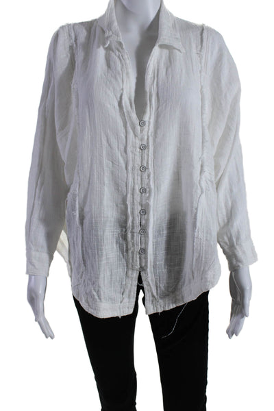 We The Free Womens Button Front 3/4 Sleeve Collared Shirt White Cotton Size XS