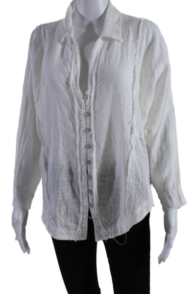 We The Free Womens Button Front 3/4 Sleeve Collared Shirt White Cotton Size XS