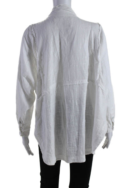 We The Free Womens Button Front 3/4 Sleeve Collared Shirt White Cotton Size XS