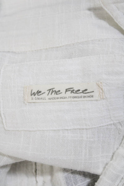 We The Free Womens Button Front 3/4 Sleeve Collared Shirt White Cotton Size XS