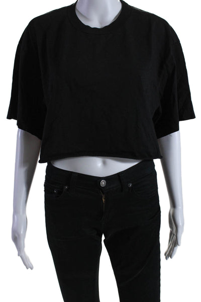 Re/Done Womens Short Sleeve Crew Neck Cropped Tee Shirt Black Cotton Size Medium