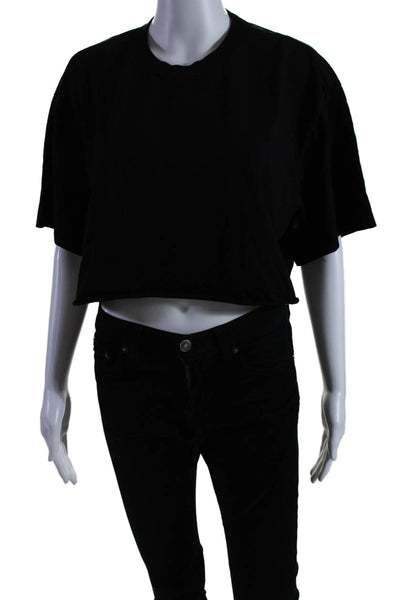 Re/Done Womens Short Sleeve Crew Neck Cropped Tee Shirt Black Cotton Size Medium