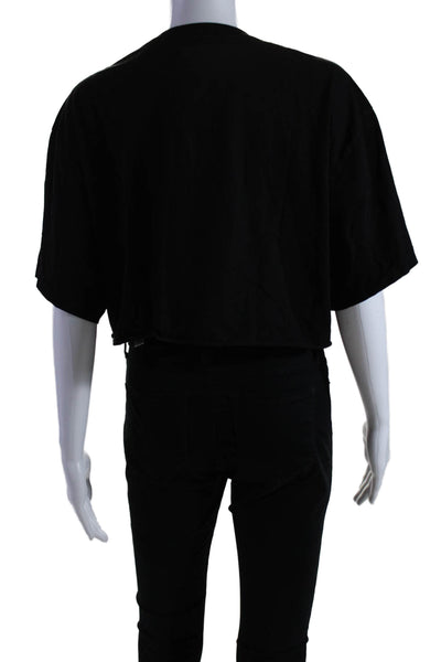 Re/Done Womens Short Sleeve Crew Neck Cropped Tee Shirt Black Cotton Size Medium