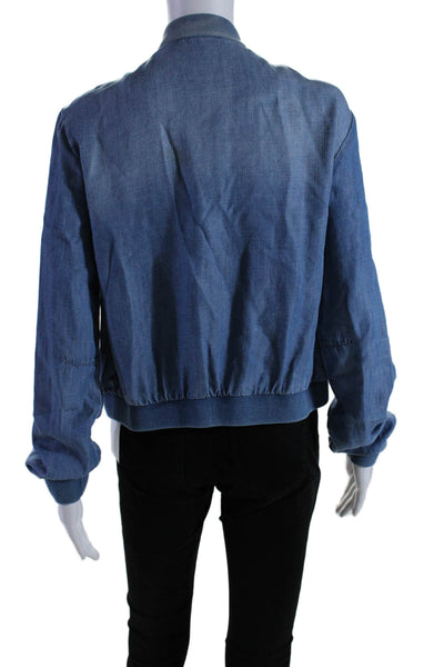 Cloth & Stone Womens Long Sleeve Front Zip Crew Neck Light Jacket Blue Medium