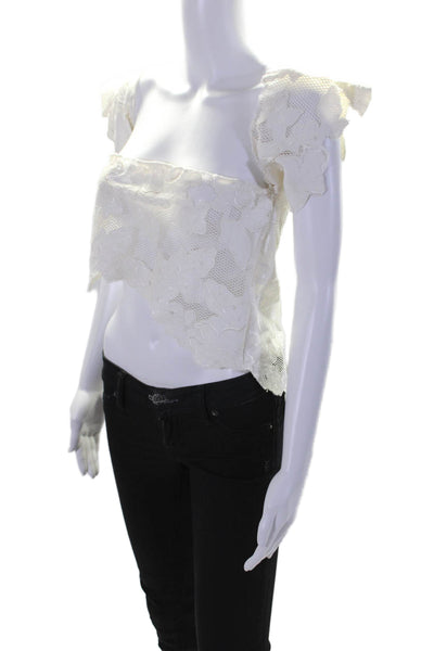 Pop Saint Barth Womens Short Sleeve Square Neck Crop Blouse White Small