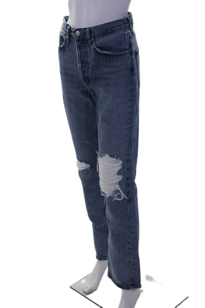 Agolde Womens Cotton Button Fly Distressed Straight Leg Jeans Blue Size 24