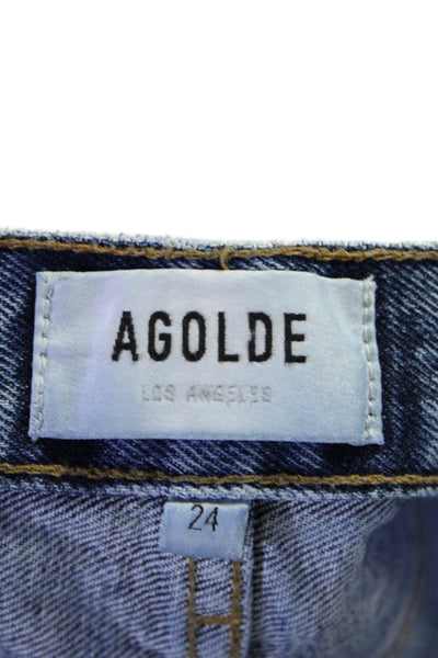 Agolde Womens Cotton Button Fly Distressed Straight Leg Jeans Blue Size 24