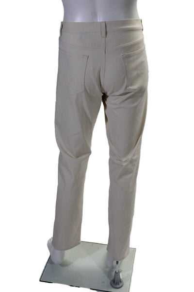 Theory Mens Cotton Buttoned Flat Front Zipped Straight Pants Beige Size EUR33