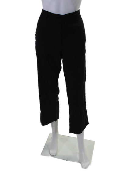 Theory Womens Linen High Rise Flat Front Straight Leg Pants Black Size 8