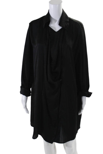 BCBG Max Azria Womens Long Sleeves A Line Diane Wrap Dress Black Size Large