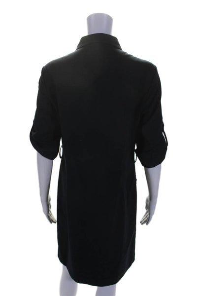 Michael Michael Kors Womens Collared Belted Long Sleeve Zip Up Dress Navy Size M