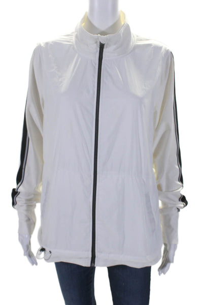 Tangerine Womens Two-Toned High Neck Zip Up Activewear Jacket White Size L