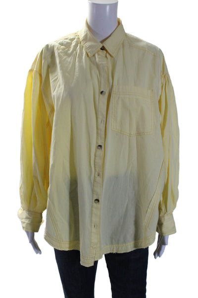 We The Free Womens Button Front 3/4 Sleeve Collared Shirt Yellow Cotton Size XS