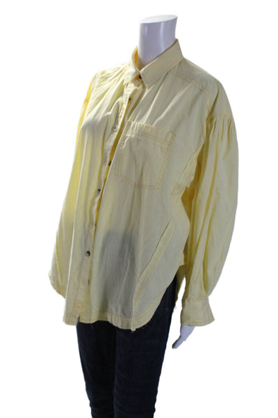 We The Free Womens Button Front 3/4 Sleeve Collared Shirt Yellow Cotton Size XS