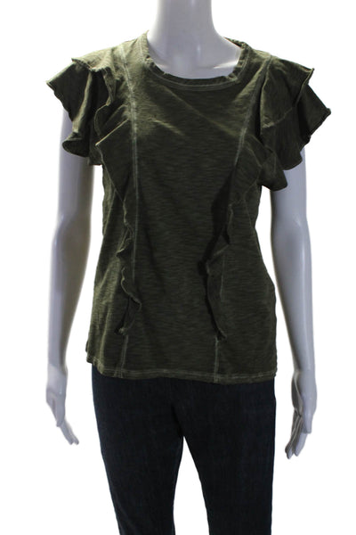 Veronica Beard Women's Round Neck Short Sleeves Ruffle Blouse Green Size M