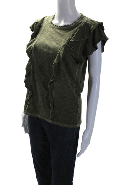 Veronica Beard Women's Round Neck Short Sleeves Ruffle Blouse Green Size M