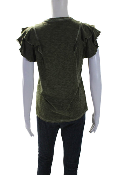 Veronica Beard Women's Round Neck Short Sleeves Ruffle Blouse Green Size M