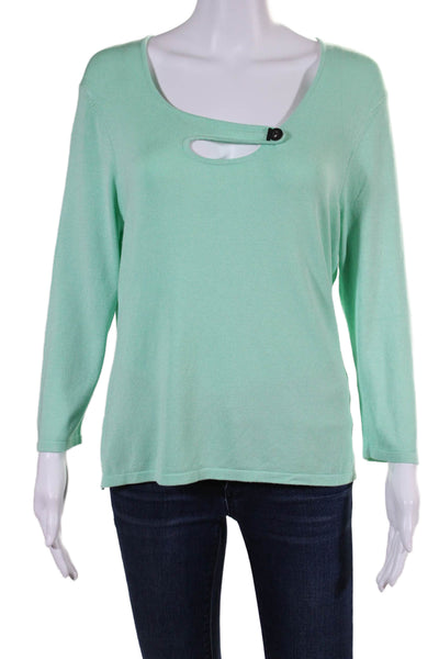 Jamie Sadock Womens Stretch Knit Cut Out Long Sleeve Blouse Top Green Size M