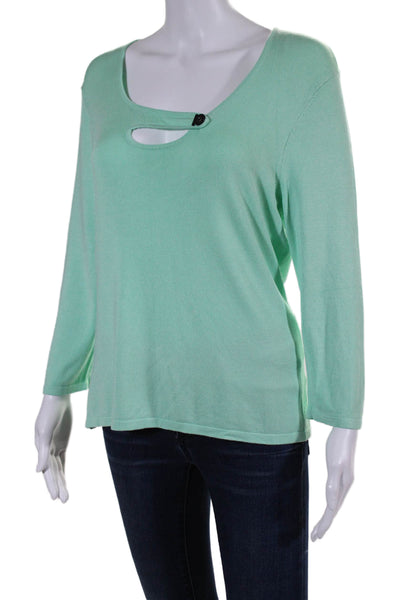 Jamie Sadock Womens Stretch Knit Cut Out Long Sleeve Blouse Top Green Size M