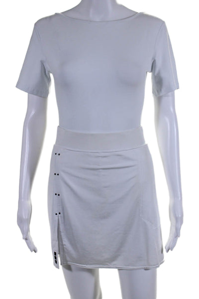 Jamie Sadock Womens Stretch Studded Elastic Waist Mini Skort White Size L