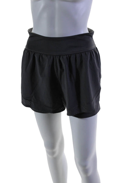 Spanx Womens High Rise Pull On Tiered Athletic Biker Shorts Gray Size Medium