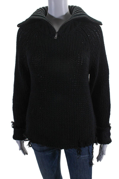 R+A Womens Long Sleeves Zipper Turtleneck Sweater Black Cotton Size Small